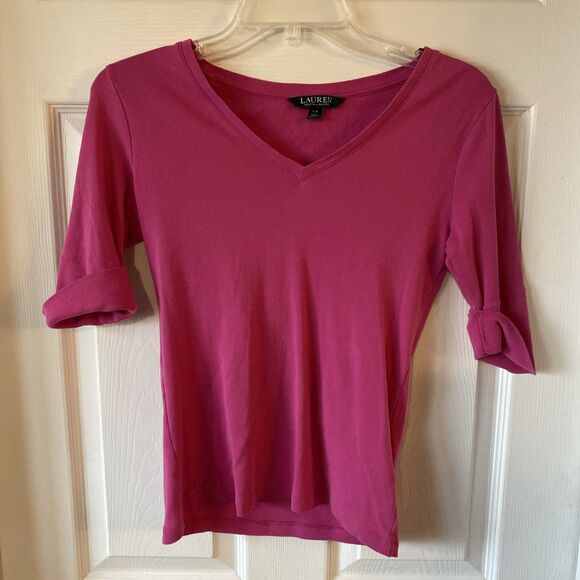 Lauren Ralph Lauren Tops - Lauren Ralph Lauren Top Women’s Size Small Pink V Neck Blouse 1/2 Sleeve